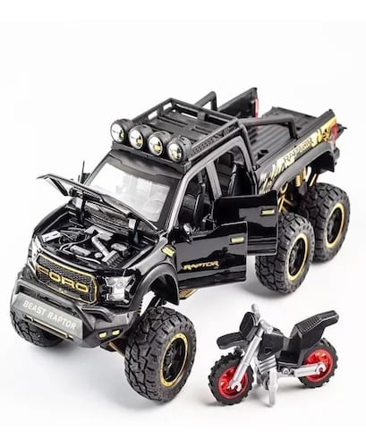 Ford Raptor F150 Tuning Edition Miniatura Metal Autos 1:28 Color Negro.