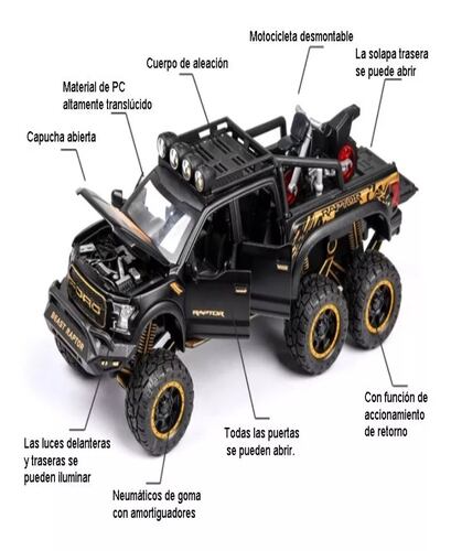 Ford Raptor F150 Tuning Edition Miniatura Metal Autos 1:28 Color Negro.