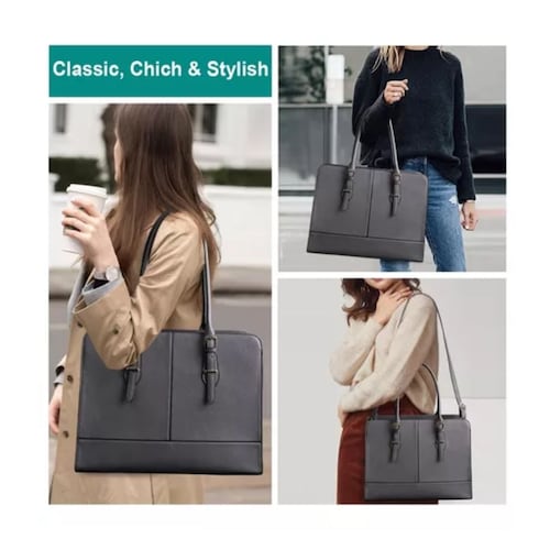 Bolsa Para Laptop 15.6 Casual De Mujer De Moda, Color Gris