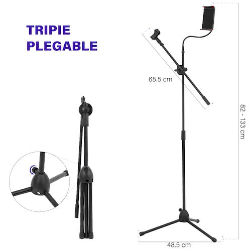 Soporte para Micrófono y Tablet con Altura y Ángulo Ajustables, Atril Profesional Karaoke con Soporte para Ipad, se Adapta a Dispositivos de 20cm
