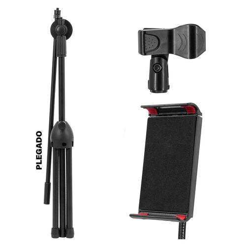 Soporte para Micrófono y Tablet con Altura y Ángulo Ajustables, Atril Profesional Karaoke con Soporte para Ipad, se Adapta a Dispositivos de 20cm