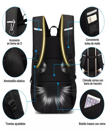 Mochila urbana Nanwei NWY6007 color negro diseño liso 35L.