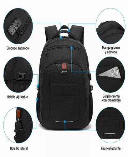Mochila urbana Nanwei NWY6007 color negro diseño liso 35L.