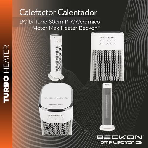 Calefactor Calentador eléctrico cerámico PTC de torre bc-1x MAX HEATER ultra silencioso oscilación termostato temporizador altura de 60cm para hogar recámara sala estudio baño 750W / 1500W Beckon.