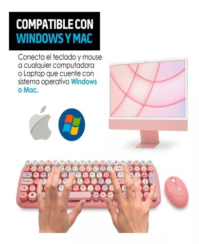 Kit Teclado Y Mouse Inalambrico Retro Vintage Usb Redlemon Color del teclado Rosa.
