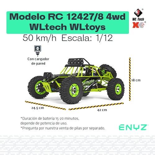 Carro A Control Remoto Carro 4x4 Jeep Buggy Razer Rc Wltech 12428 - 50 Km/h - 4x4 Color Verde Neón