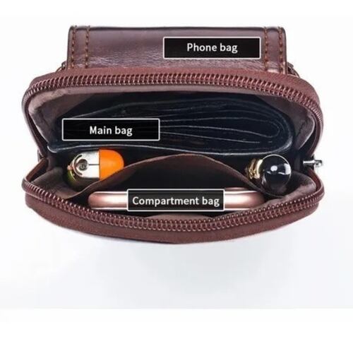Bolso De La Cintura De Hombre Cuero Genuino Para Celular