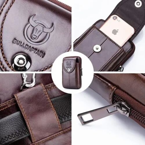 Bolso De La Cintura De Hombre Cuero Genuino Para Celular