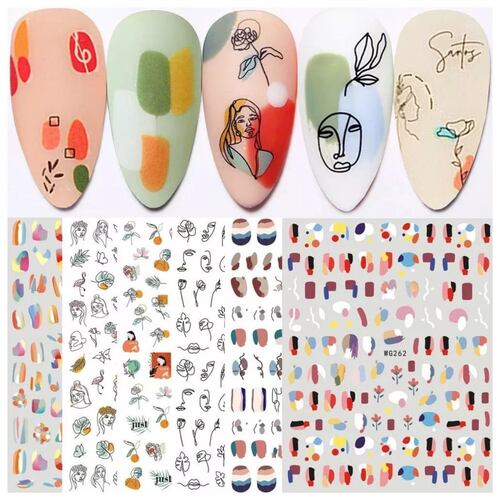 Graffiti Pegatinas Stickers para Uñas Autoadhesivas 6 Hojas, Multicolor