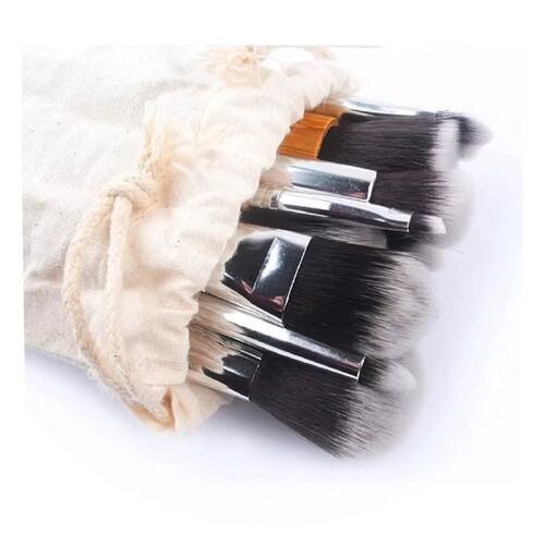 Brochas De Maquillaje Bambú Ecológicas 11 Pcs, Color Cafe Claro 