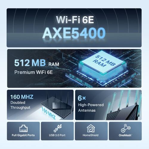 Router Inalambrico Tp-Link ARCHER AXE75 AXE5400 Wi-Fi 6E Triple Banda 2.4, 5 y 6GHz