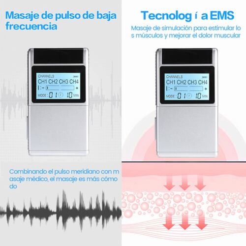 Electro Estimulador Tens Ems + 8 Electrodos 4 Canale Masaje blanco