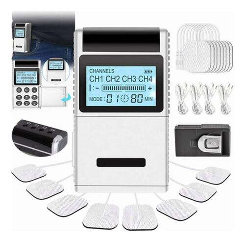 Electro Estimulador Tens Ems + 8 Electrodos 4 Canale Masaje blanco