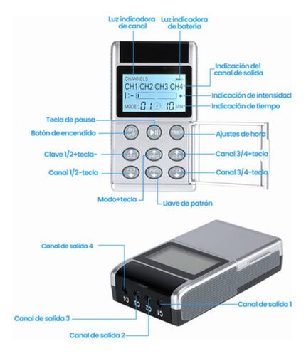 Electro Estimulador Tens Ems + 8 Electrodos 4 Canale Masaje blanco