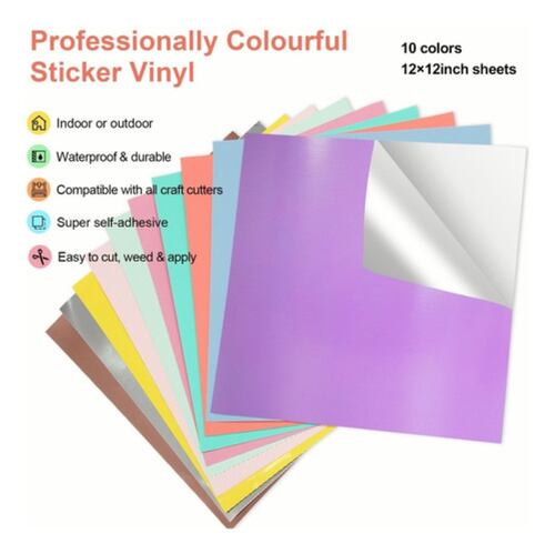 Vinil Adhesivo De Corte Para Cameo Y Cricut 10 Hojas 30 x 30 cm