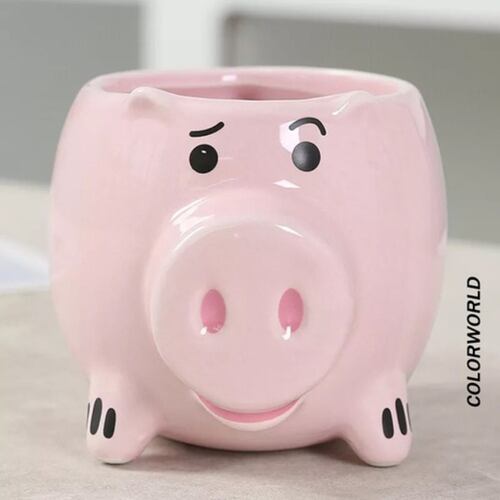  Taza Cerámica Puerquito Cerdito 400 ml, Color Rosa 