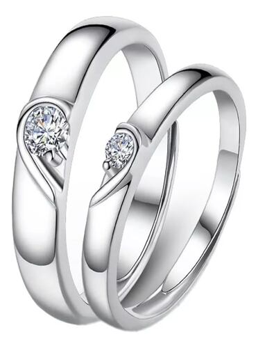 2 Anillos De Pareja Plata De Ley 925 Corazón Compromiso Boda.