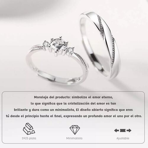 2 Anillos Promesa Plata Fina 925 Moderno Parejas Compromiso.