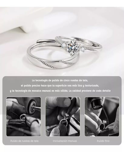 2 Anillos Promesa Plata Fina 925 Moderno Parejas Compromiso.