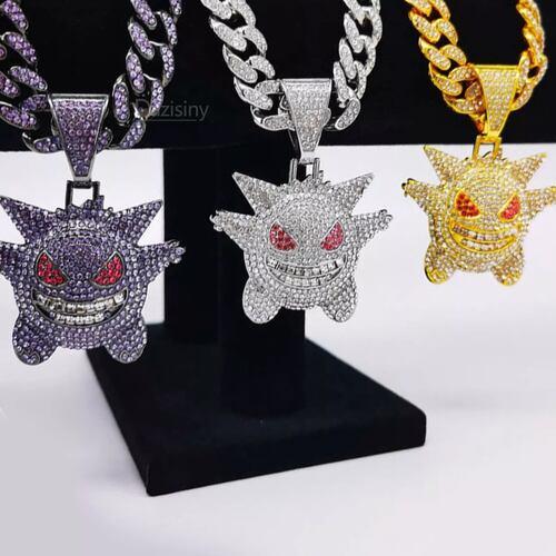 Cubana Cadena Eslabones Gengar Hip Hop Collares De Diamantes COLOR VIOLETA.