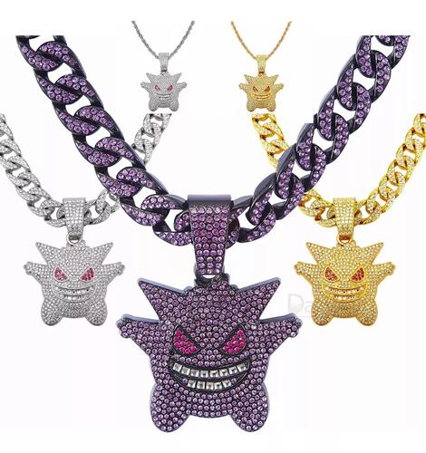 Cubana Cadena Eslabones Gengar Hip Hop Collares De Diamantes COLOR VIOLETA.