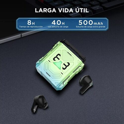 Audífonos In-ear Gamer Inalámbricos Personalizados Azul Verd.