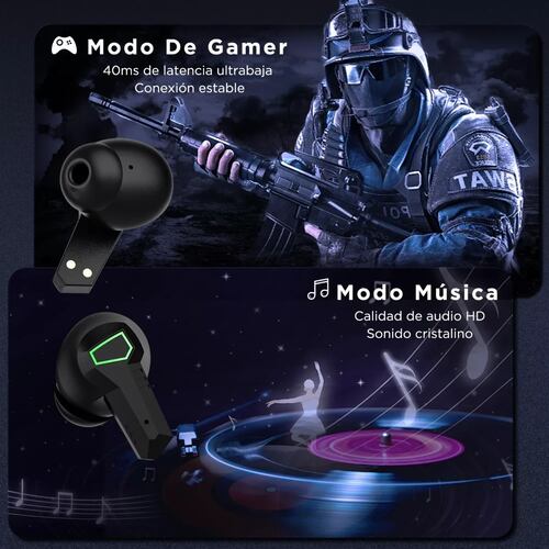 Audífonos In-ear Gamer Inalámbricos Personalizados Azul Verd.