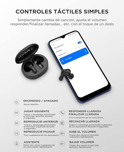 Audífonos COLOR NEGRO in-ear gamer inalámbricos HTC TWS7 negro con luz LED.