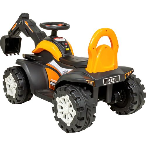 Excavadora Montable Eléctrica 6v Niño Naranja Musical Luz