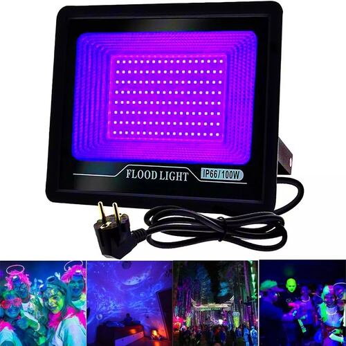 Reflector De Luz Negra Ultravioleta 100w Con Enchufe Cambiar