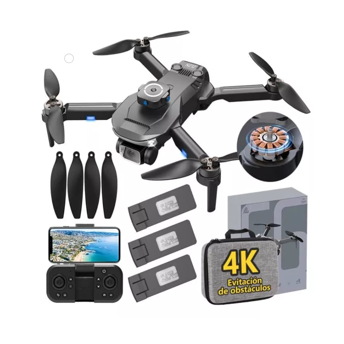 Mini drone PRO con dual cámara 4K negro 2.4GHz 3 baterías