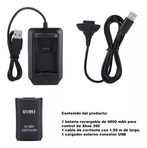 Kit Bateria Cargador Cable Carga Y Juega 4800mha Xbox 360.
