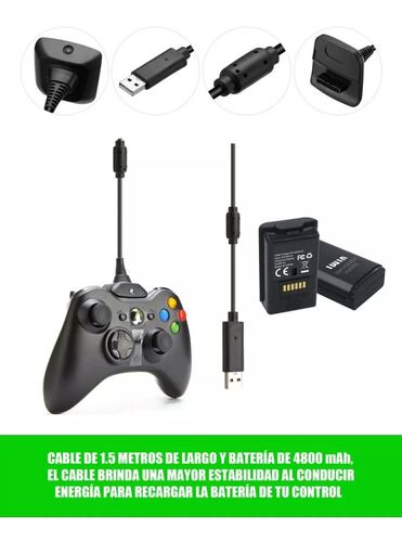 Kit Bateria Cargador Cable Carga Y Juega 4800mha Xbox 360.