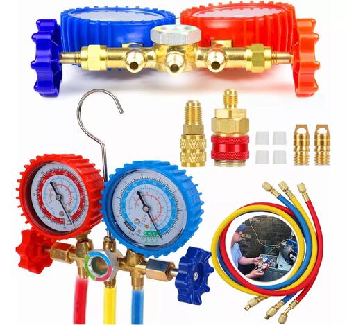 Kit Juego Manometros Refrigeracion Manifold 3 Vías 0-800mpa.