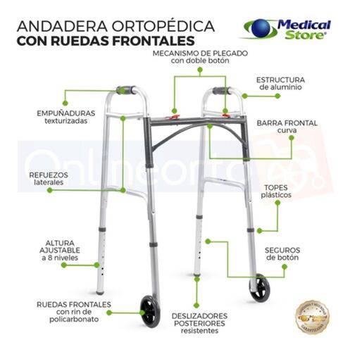Andadera Ortopédica Aluminio Con Ruedas Plegable 