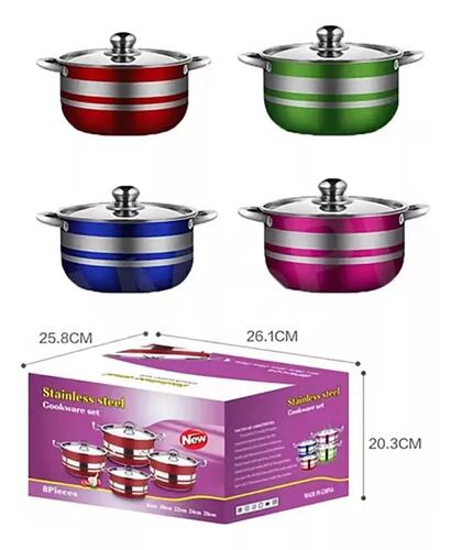 4 Piezas Batería De Cocina Con Ollas De Acero Inoxidable.