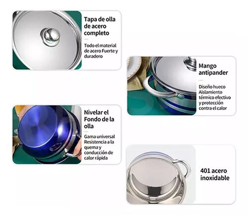 4 Piezas Batería De Cocina Con Ollas De Acero Inoxidable.