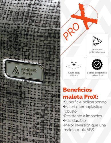 Maleta de mano carry-on cabina policarbonato Pro-x Luna 20 pulgadas capacidad 10 kg rígida con cierre expandible candado de seguridad tsa-lock Armored Travel