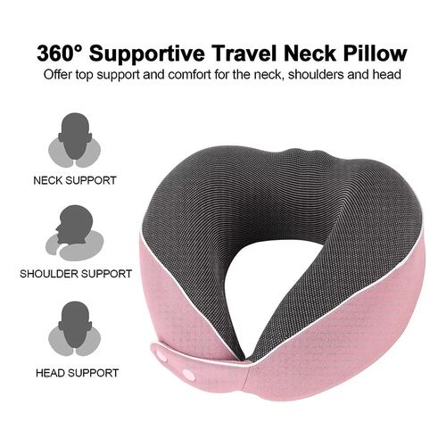 Cojín De Cuello Cómodo, Almohada Viaje Espuma Viscoelástica Rosa