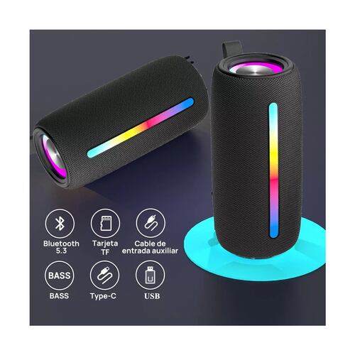 Bocina Bluetooth Portátil Bocina Con Luces Rgb Negro