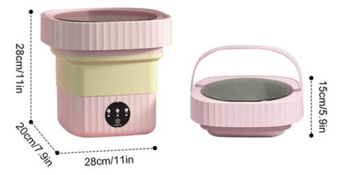 Mini Lavadora Secadora Portátil Grande Luz Plegable6.5l ROSA