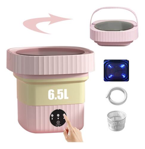 Mini Lavadora Secadora Portátil Grande Luz Plegable6.5l ROSA