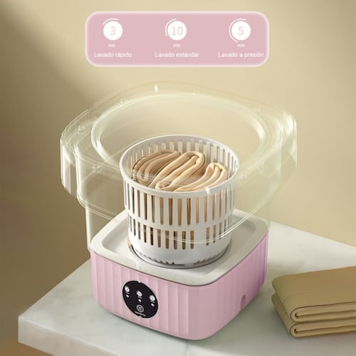 Mini Lavadora Secadora Portátil Grande Luz Plegable6.5l ROSA