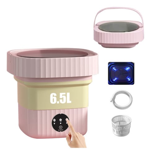 Mini Lavadora Secadora Portátil Grande Luz Plegable6.5l ROSA