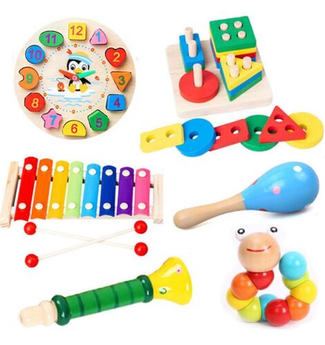 6pc Paquete Bebe Temprana Didáctico Madera Infantil Juguetes MULTICOLOR