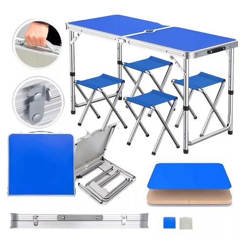 Mesa Plegable Portafolio 1.20m Y 4 Sillas Portátiles Jardin