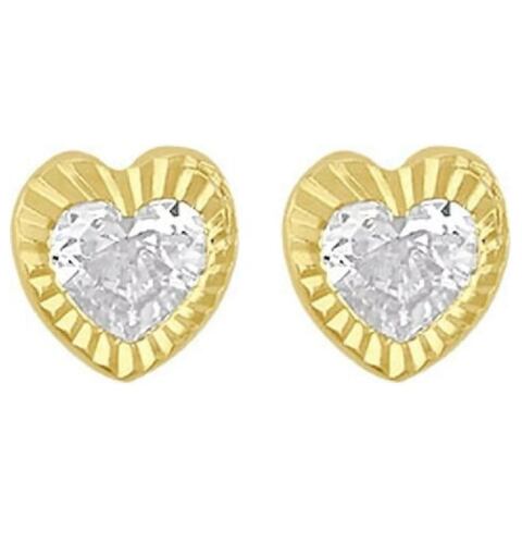 Broquel Corazón Bisel Diamante En Oro De 10 K + Obsequio