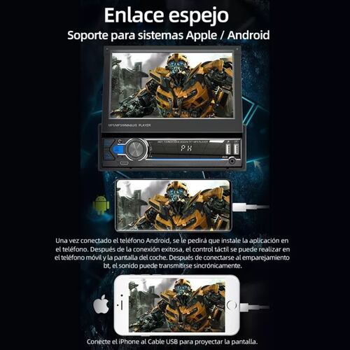 Autoestéreo Mirror Link 1din Retráctil Hd Estéreo De 7 Pulga