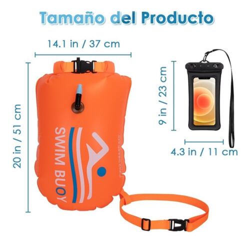 Boya De Natación De Arrastre De Alta Visibilidad – Color Naranja, De 48x29 Cm, Flotabilidad De 176N, PVC Duradero, Ideal Para Aguas Abiertas Y Triatlón