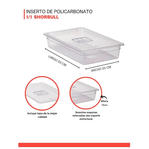 Inserto Entero 1/1 Policarbonato C Tapa 10cm Cambro Shorbull.